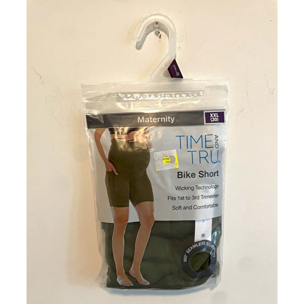 Time and Tru Maternity Seamless Biker Shorts Olive Women’s XXL Pull On Solid
